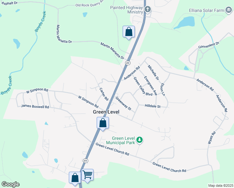 map of restaurants, bars, coffee shops, grocery stores, and more near 1523 State Highway 49 in Burlington