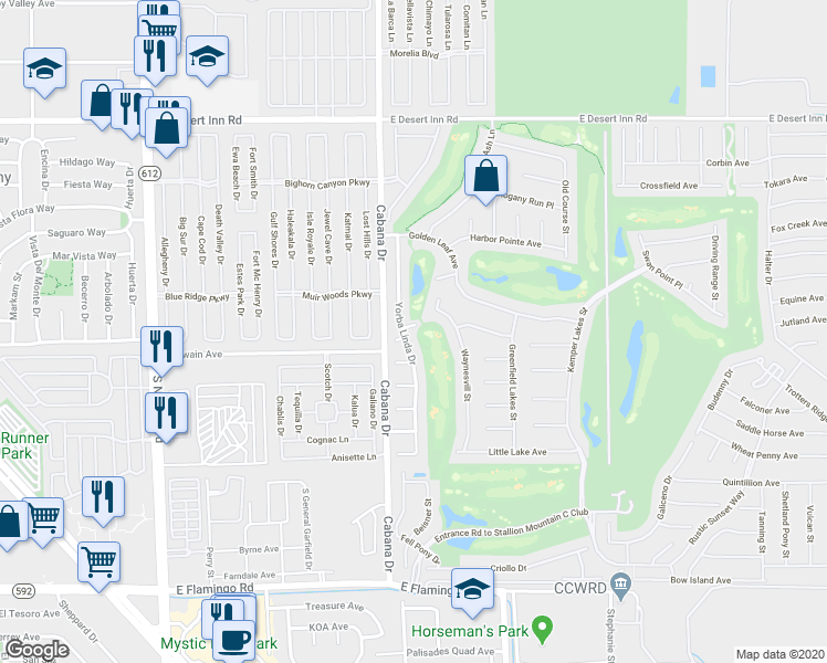 map of restaurants, bars, coffee shops, grocery stores, and more near 5451 Victorville Court in Las Vegas