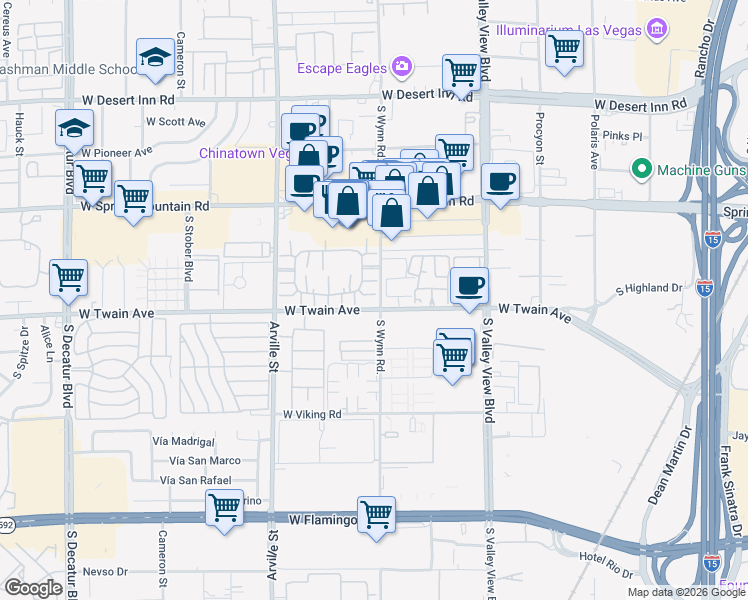 map of restaurants, bars, coffee shops, grocery stores, and more near 4151 Gannet Circle in Las Vegas