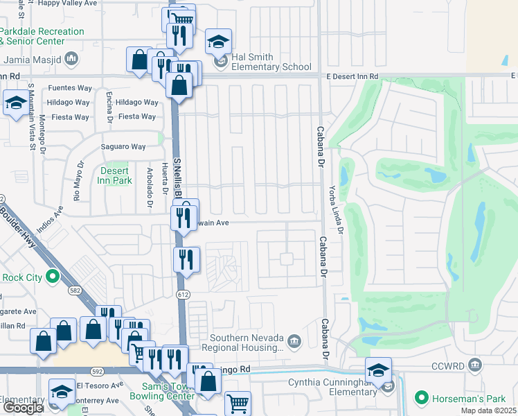 map of restaurants, bars, coffee shops, grocery stores, and more near 3660 Gulf Shores Drive in Las Vegas
