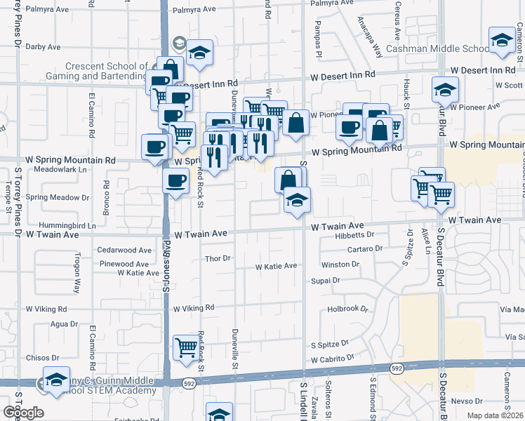 map of restaurants, bars, coffee shops, grocery stores, and more near 5688 Maceta Avenue in Las Vegas