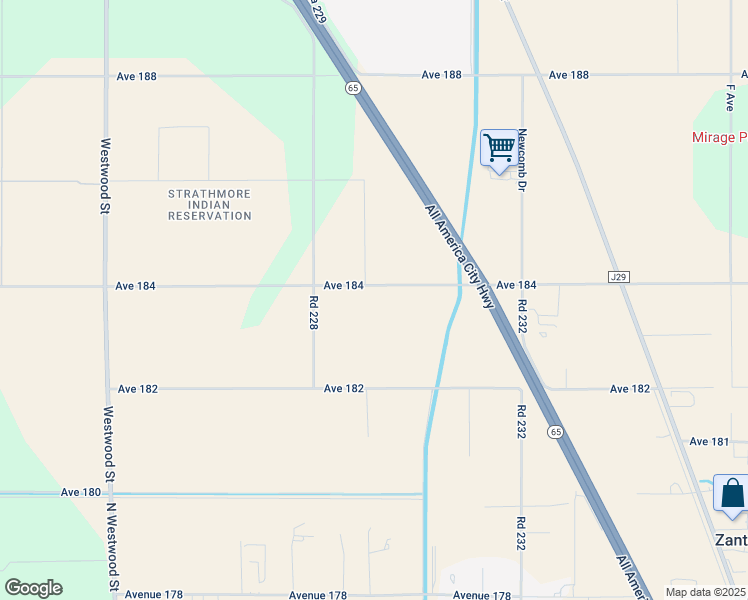 map of restaurants, bars, coffee shops, grocery stores, and more near 22917 Avenue 184 in Strathmore