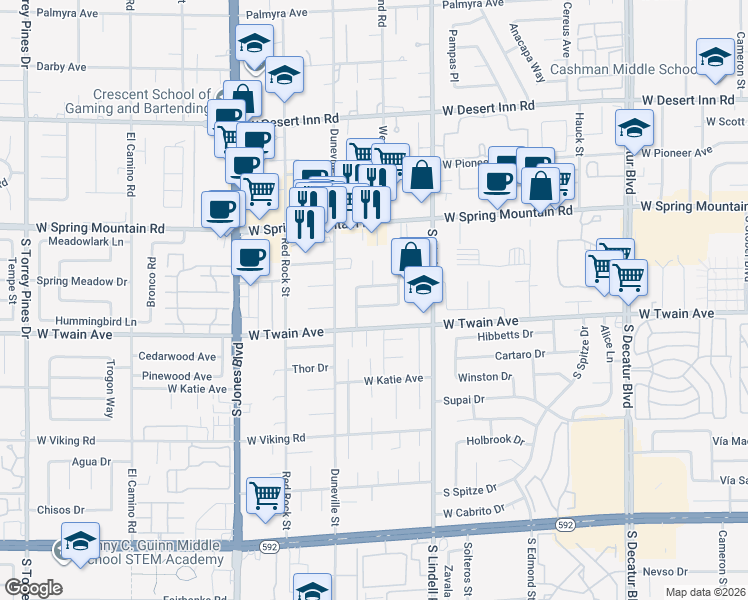 map of restaurants, bars, coffee shops, grocery stores, and more near 5720 Maceta Avenue in Las Vegas