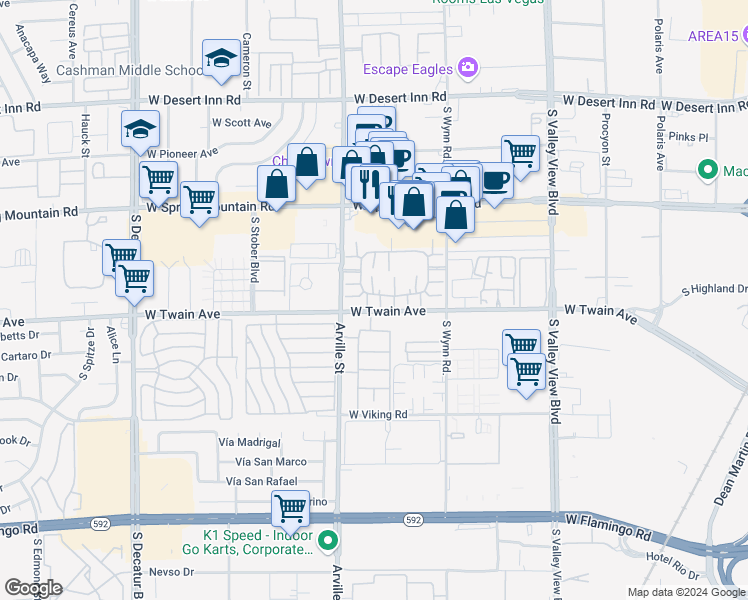 map of restaurants, bars, coffee shops, grocery stores, and more near 4311 Gannet Circle in Las Vegas