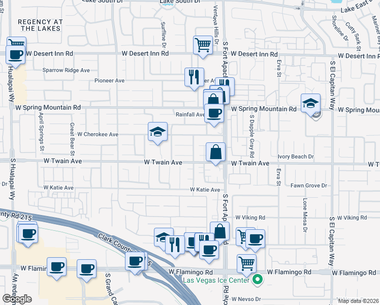 map of restaurants, bars, coffee shops, grocery stores, and more near 9536 Sunshade Court in Las Vegas