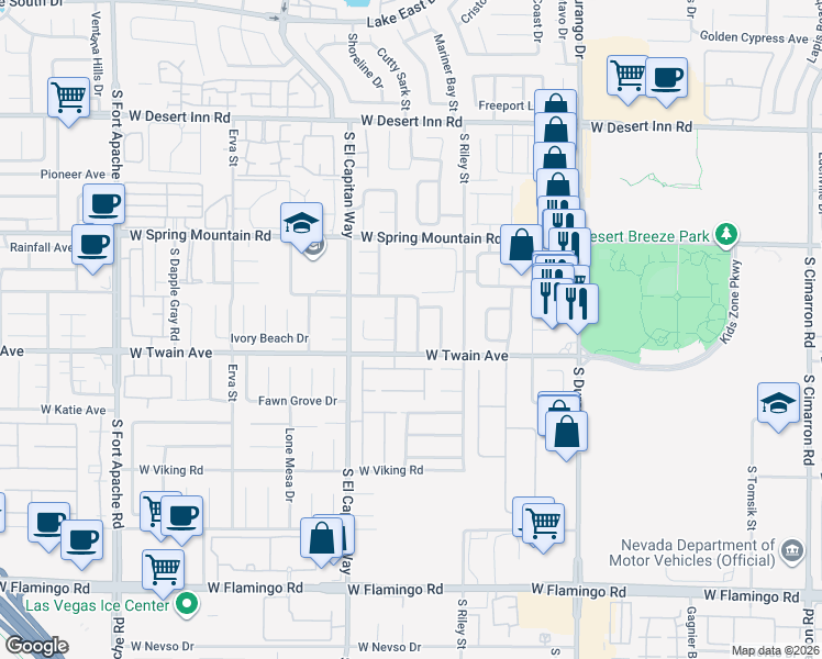 map of restaurants, bars, coffee shops, grocery stores, and more near 3661 Luminal Lane in Las Vegas