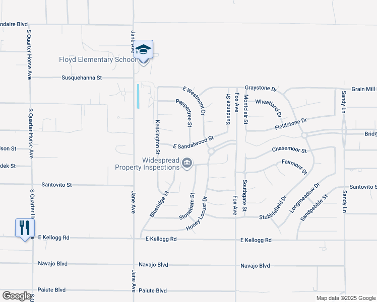 map of restaurants, bars, coffee shops, grocery stores, and more near 4741 East Sandalwood Drive in Pahrump