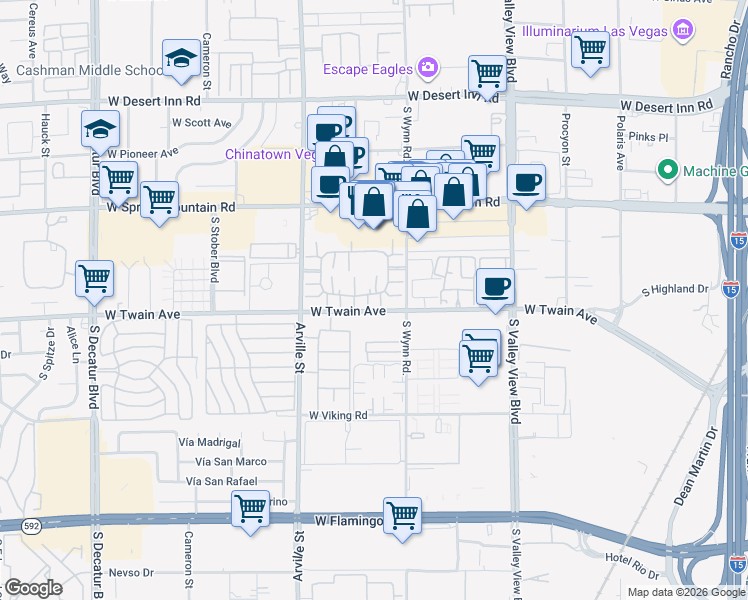 map of restaurants, bars, coffee shops, grocery stores, and more near 4171 Gannet Circle in Las Vegas