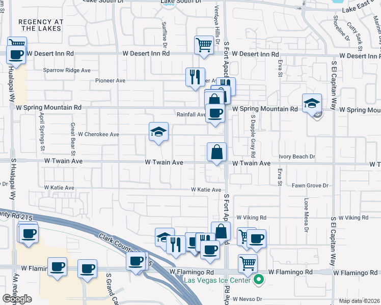 map of restaurants, bars, coffee shops, grocery stores, and more near 9536 Sunshade Court in Las Vegas