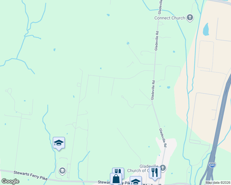 map of restaurants, bars, coffee shops, grocery stores, and more near 824 Gladeville Road in Mt. Juliet