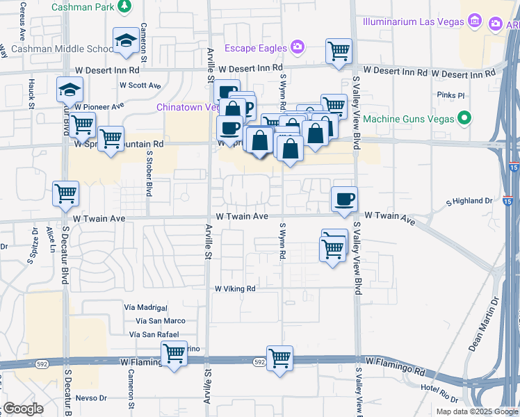 map of restaurants, bars, coffee shops, grocery stores, and more near 4181 Gannet Circle in Las Vegas