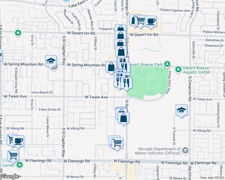 map of restaurants, bars, coffee shops, grocery stores, and more near 3645 Penedos Drive in Las Vegas