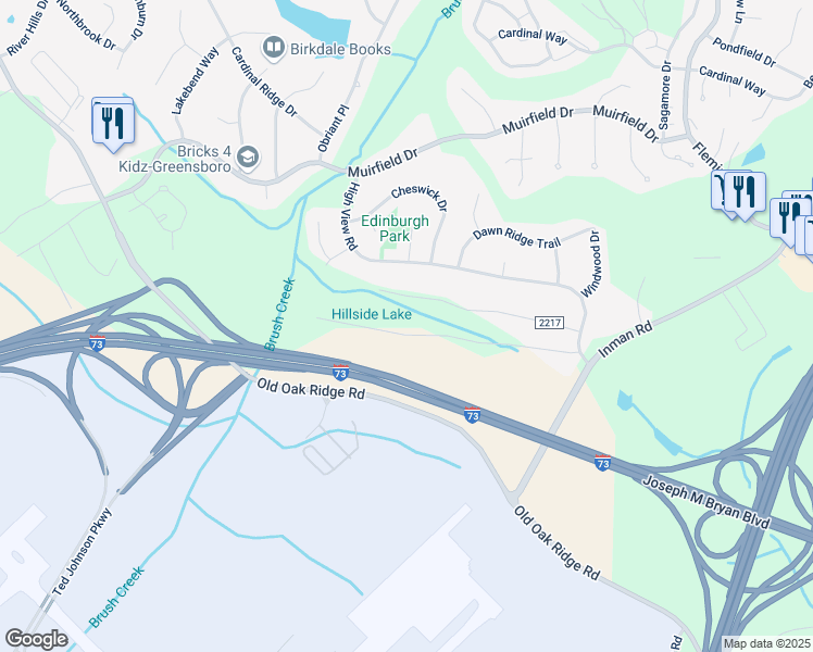 map of restaurants, bars, coffee shops, grocery stores, and more near 6000 Western Trail in Greensboro