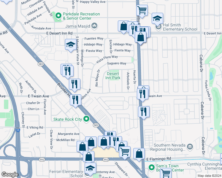 map of restaurants, bars, coffee shops, grocery stores, and more near 3654 Vista Del Monte Drive in Las Vegas