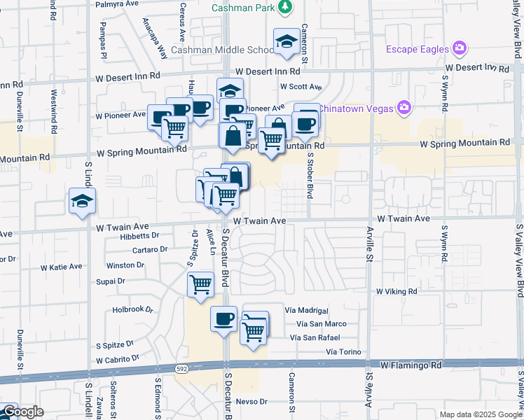 map of restaurants, bars, coffee shops, grocery stores, and more near 3663 Kolendo Court in Las Vegas