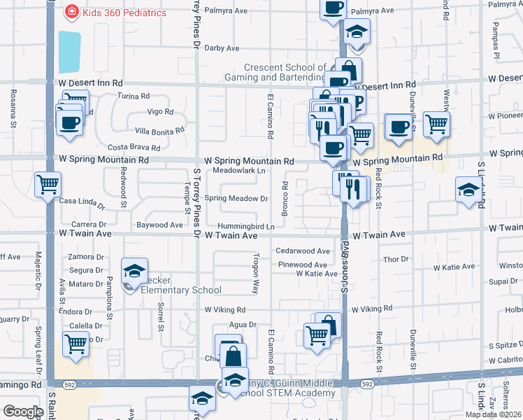 map of restaurants, bars, coffee shops, grocery stores, and more near 3632 Whitebird Way in Las Vegas
