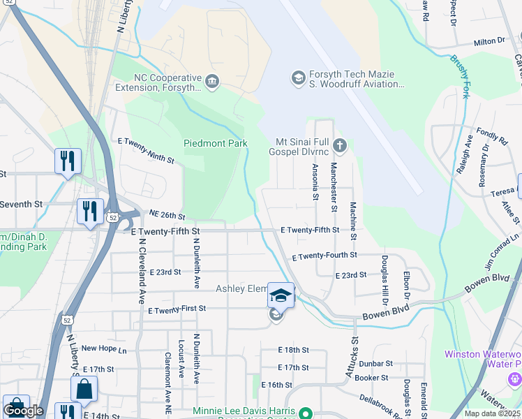 map of restaurants, bars, coffee shops, grocery stores, and more near 2560 Ladeara Crest Lane in Winston-Salem