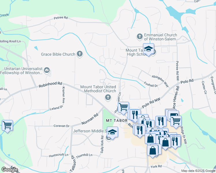 map of restaurants, bars, coffee shops, grocery stores, and more near 3720 Kings Court in Winston-Salem