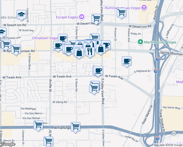 map of restaurants, bars, coffee shops, grocery stores, and more near 3681 Melonies Drive in Las Vegas