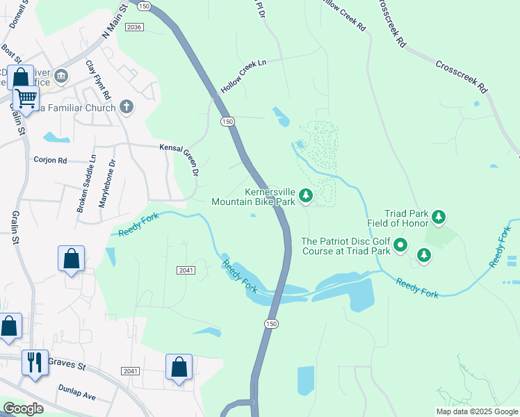map of restaurants, bars, coffee shops, grocery stores, and more near 440 State Road 2036 in Kernersville