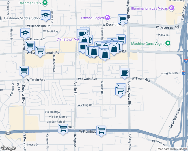 map of restaurants, bars, coffee shops, grocery stores, and more near 4181 Gannet Circle in Las Vegas