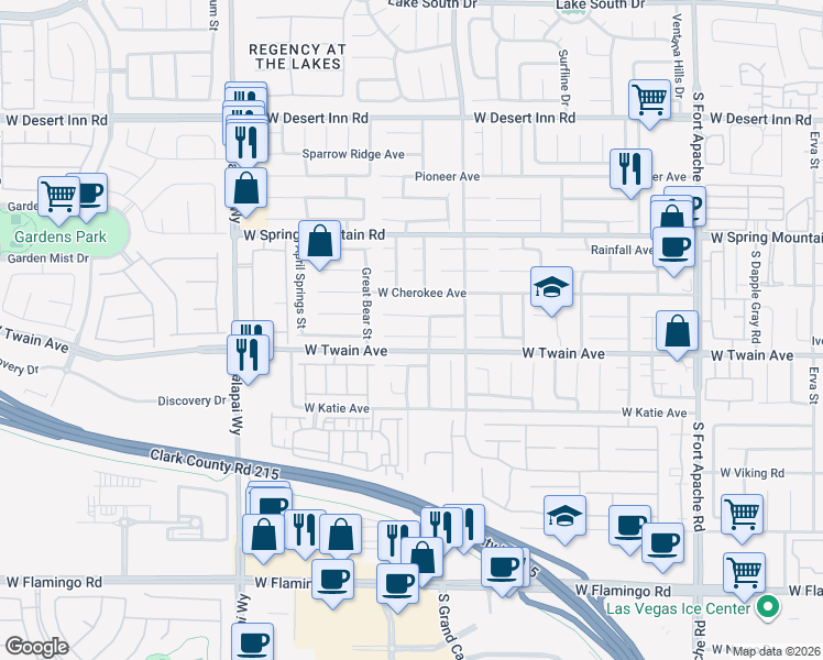 map of restaurants, bars, coffee shops, grocery stores, and more near 9884 Sierra Canyon Way in Las Vegas