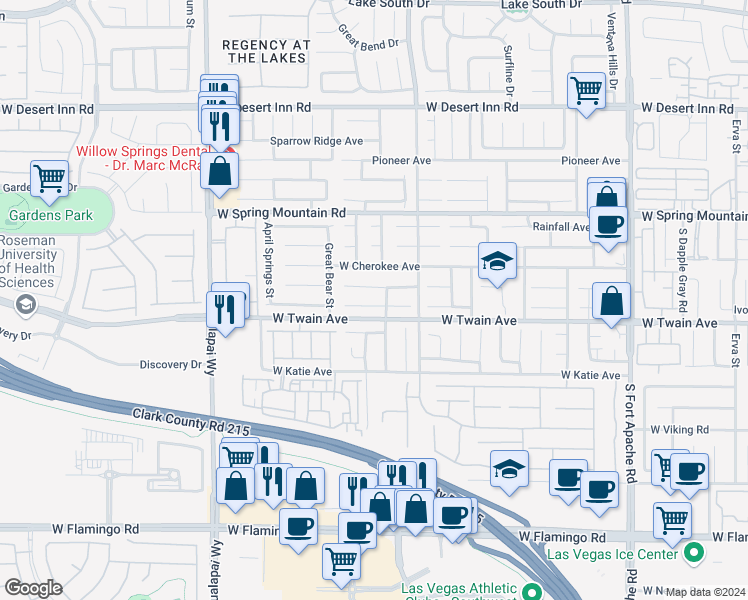 map of restaurants, bars, coffee shops, grocery stores, and more near 9884 Sierra Canyon Way in Las Vegas