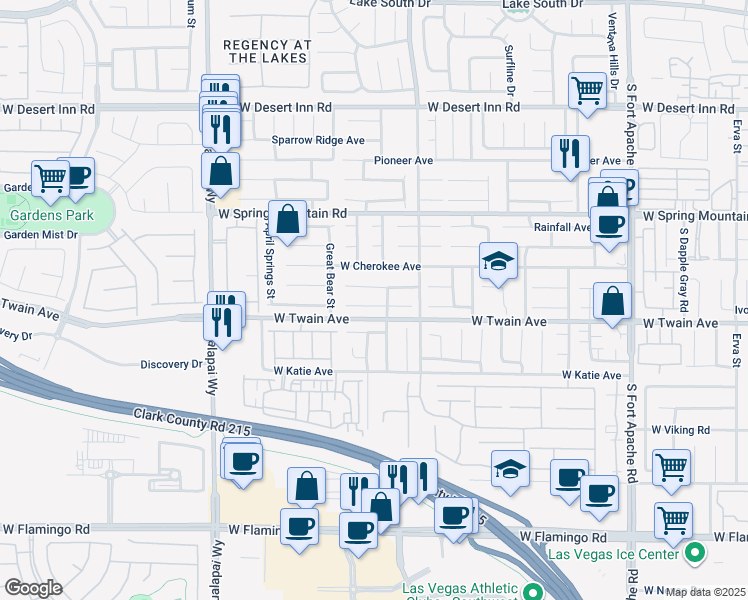map of restaurants, bars, coffee shops, grocery stores, and more near 9884 Sierra Canyon Way in Las Vegas