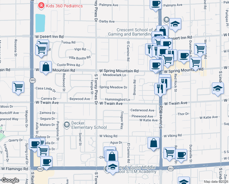 map of restaurants, bars, coffee shops, grocery stores, and more near 6386 Sparrow Lane in Las Vegas