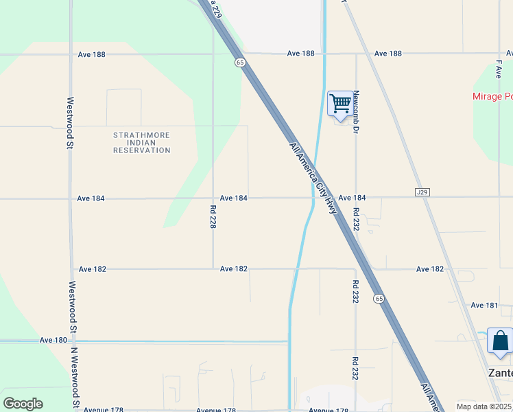 map of restaurants, bars, coffee shops, grocery stores, and more near 22917 Avenue 184 in Strathmore