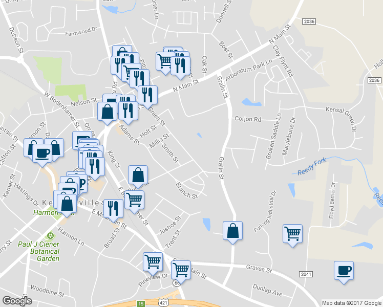 map of restaurants, bars, coffee shops, grocery stores, and more near 229 Green Street in Kernersville