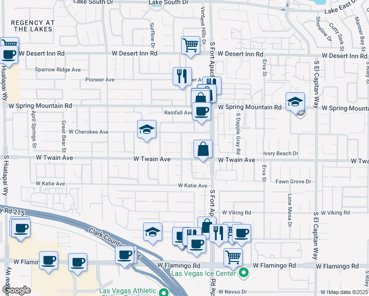 map of restaurants, bars, coffee shops, grocery stores, and more near 3658 Solandra Street in Las Vegas