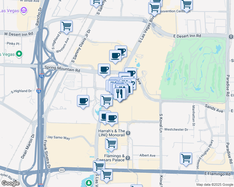 map of restaurants, bars, coffee shops, grocery stores, and more near 3331 South Las Vegas Boulevard in Las Vegas