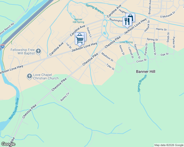 map of restaurants, bars, coffee shops, grocery stores, and more near 1 Echo Ridge Rd in Erwin