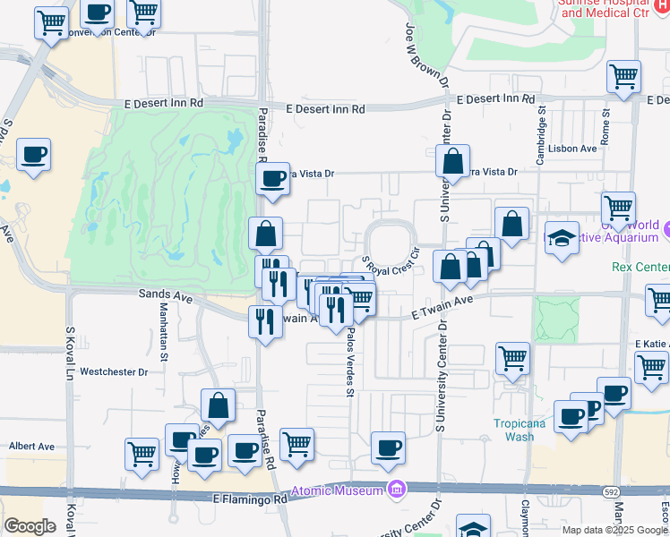 map of restaurants, bars, coffee shops, grocery stores, and more near 550 Elm Drive in Las Vegas