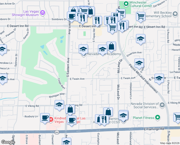 map of restaurants, bars, coffee shops, grocery stores, and more near 2579 Regency Cove Court in Las Vegas