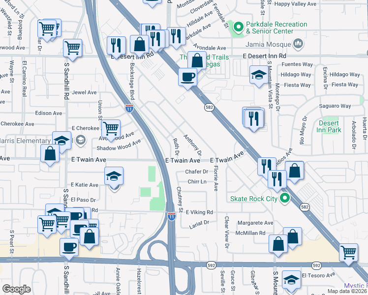 map of restaurants, bars, coffee shops, grocery stores, and more near 4268 Hampshire Circle in Las Vegas