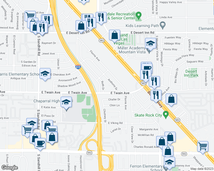 map of restaurants, bars, coffee shops, grocery stores, and more near 4268 Hampshire Circle in Las Vegas