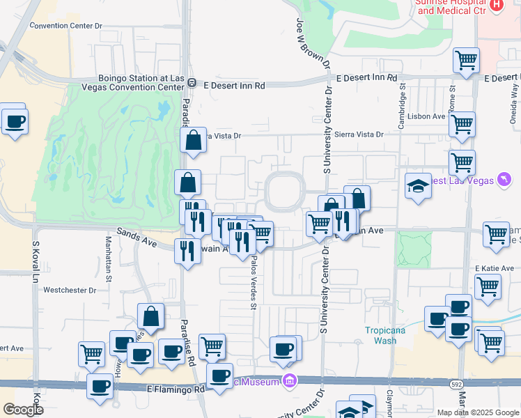 map of restaurants, bars, coffee shops, grocery stores, and more near 555 South Royal Crest Circle in Las Vegas