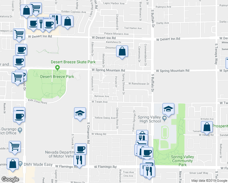 map of restaurants, bars, coffee shops, grocery stores, and more near 8018 Retriever Avenue in Las Vegas