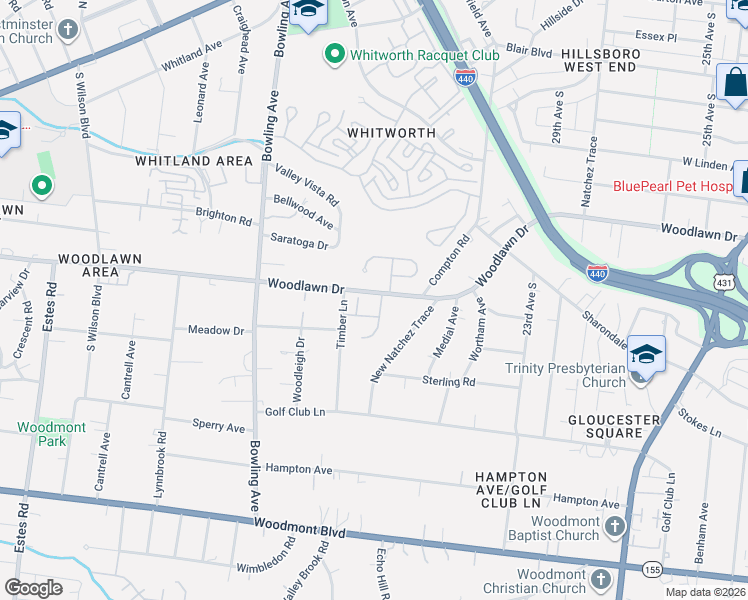 map of restaurants, bars, coffee shops, grocery stores, and more near 628 Timber Lane in Nashville