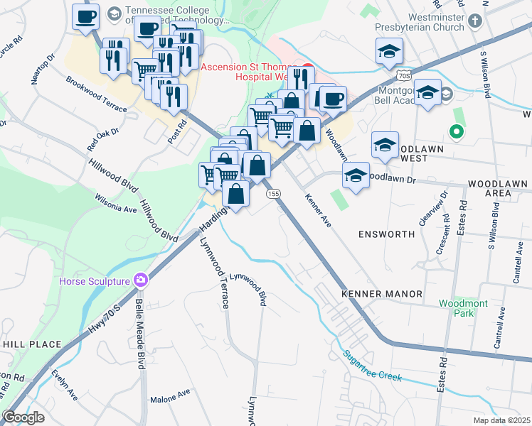 map of restaurants, bars, coffee shops, grocery stores, and more near 4206 Park Manor Boulevard in Nashville