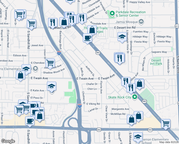 map of restaurants, bars, coffee shops, grocery stores, and more near 4269 Hampshire Circle in Las Vegas