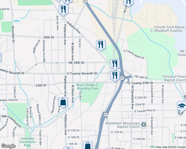 map of restaurants, bars, coffee shops, grocery stores, and more near 2528 Patrick Avenue in Winston-Salem