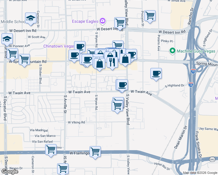 map of restaurants, bars, coffee shops, grocery stores, and more near 3681 Melonies Drive in Las Vegas