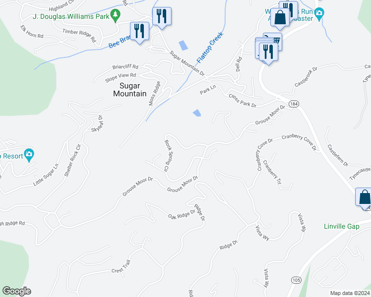 map of restaurants, bars, coffee shops, grocery stores, and more near 680 Rock Spring Circle in Sugar Mountain