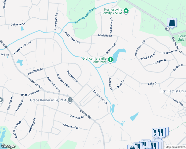 map of restaurants, bars, coffee shops, grocery stores, and more near 5949 Kenton Drive in Kernersville