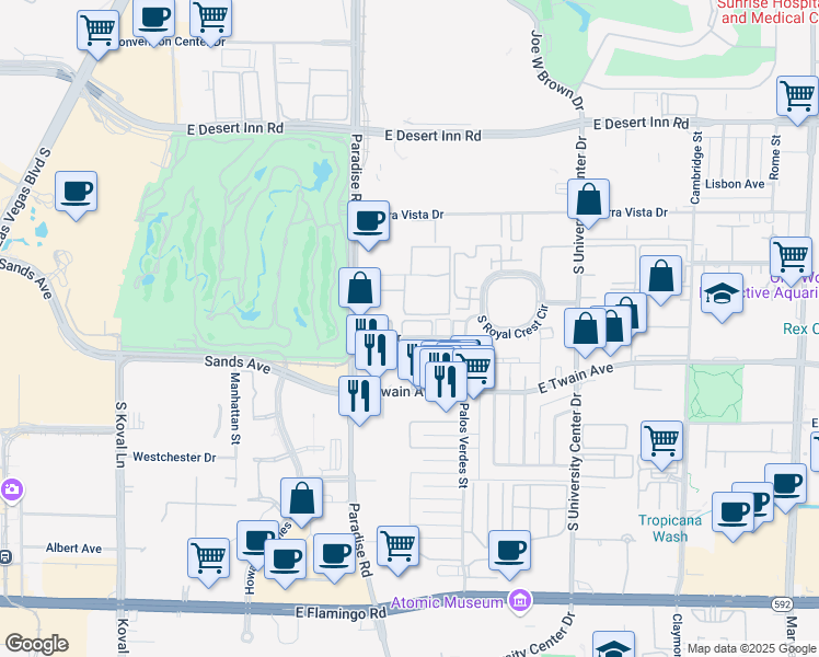 map of restaurants, bars, coffee shops, grocery stores, and more near 500 Elm Drive in Las Vegas