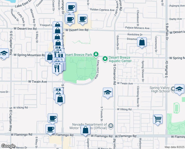 map of restaurants, bars, coffee shops, grocery stores, and more near 8275 Spring Mountain Road in Las Vegas