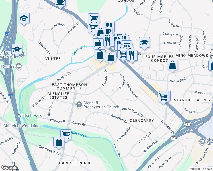 map of restaurants, bars, coffee shops, grocery stores, and more near 318 Lawndale Drive in Nashville